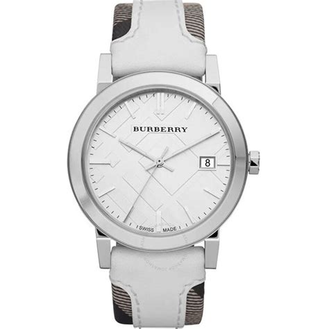 Burberry BU9019 White Leather Strap Watch 